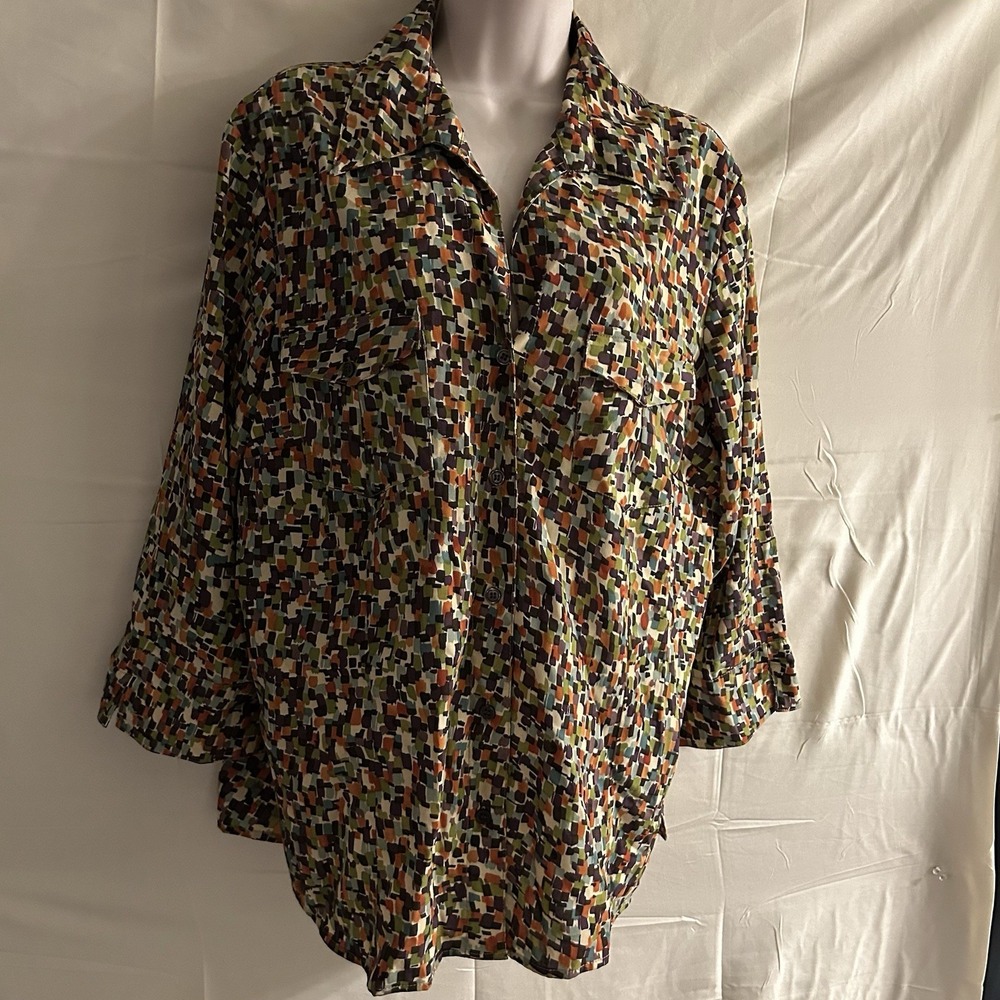 XL Apparenza Women's Multicolor Geometric Print Button-Front Blouse #1796*8